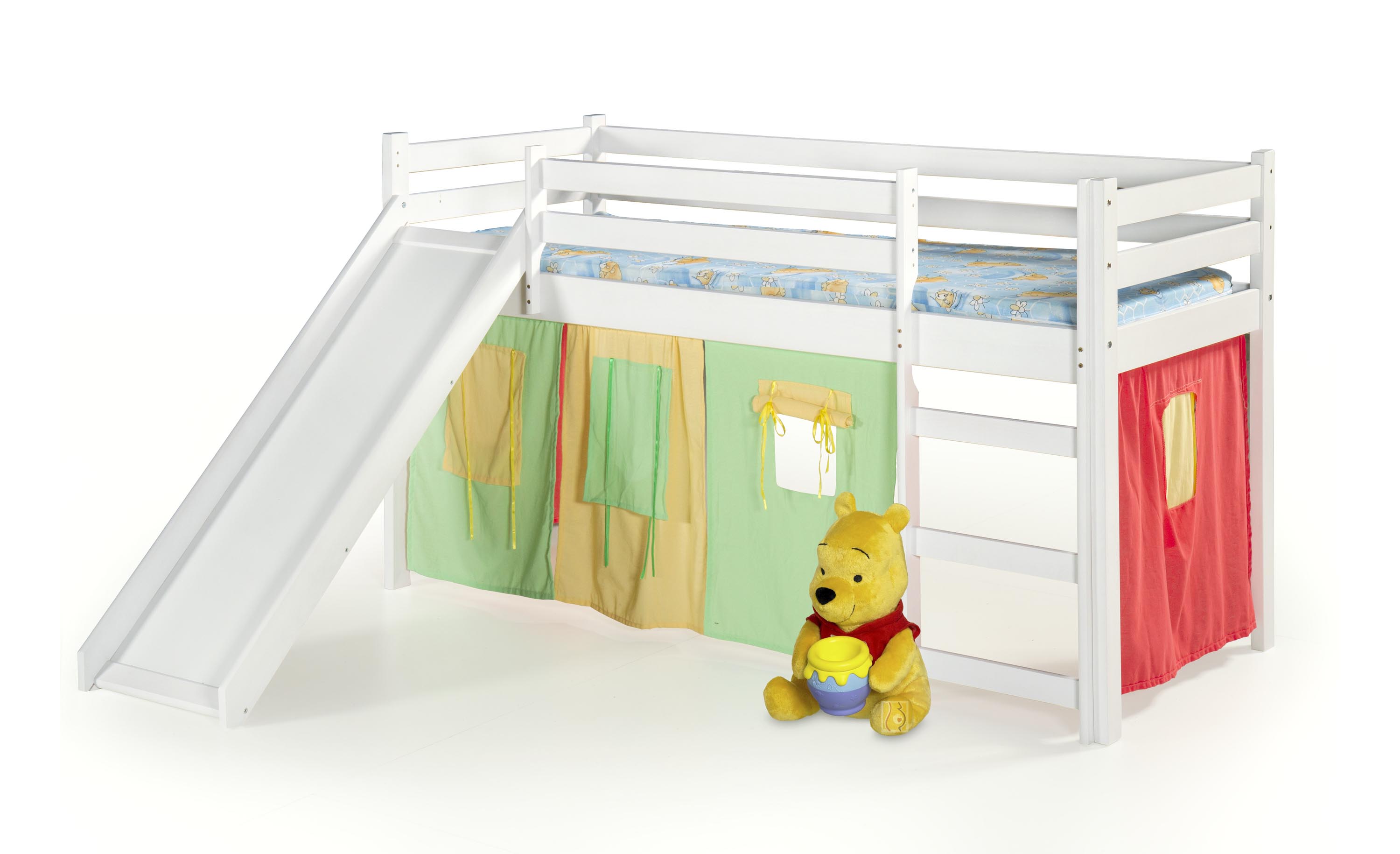 NEO PLUS - łóżko piętrowe ze zjeżdżalnią i materacem - biały