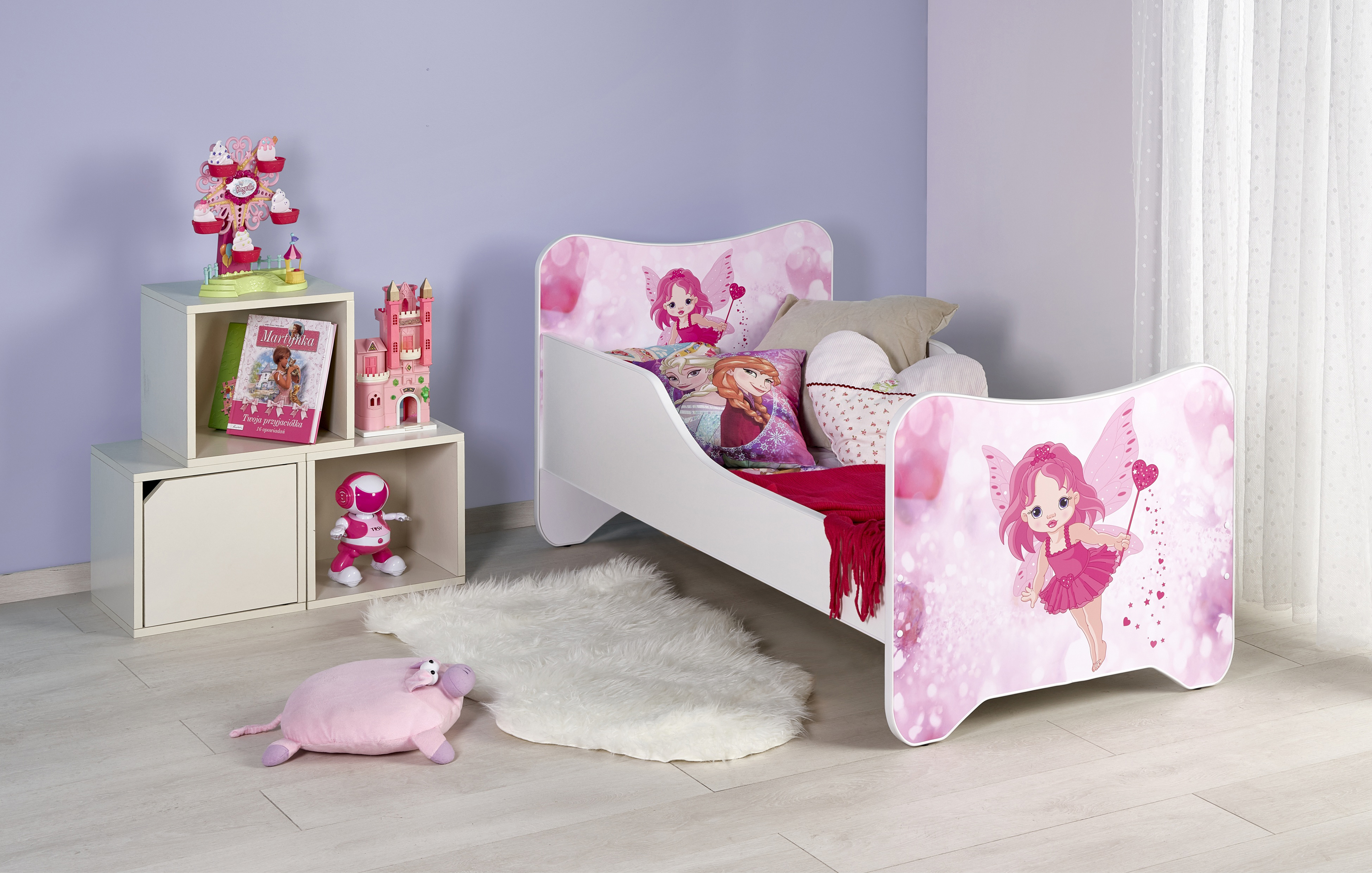 Łóżko dziecięce HAPPY FAIRY z materacem biało/różowe 70x140