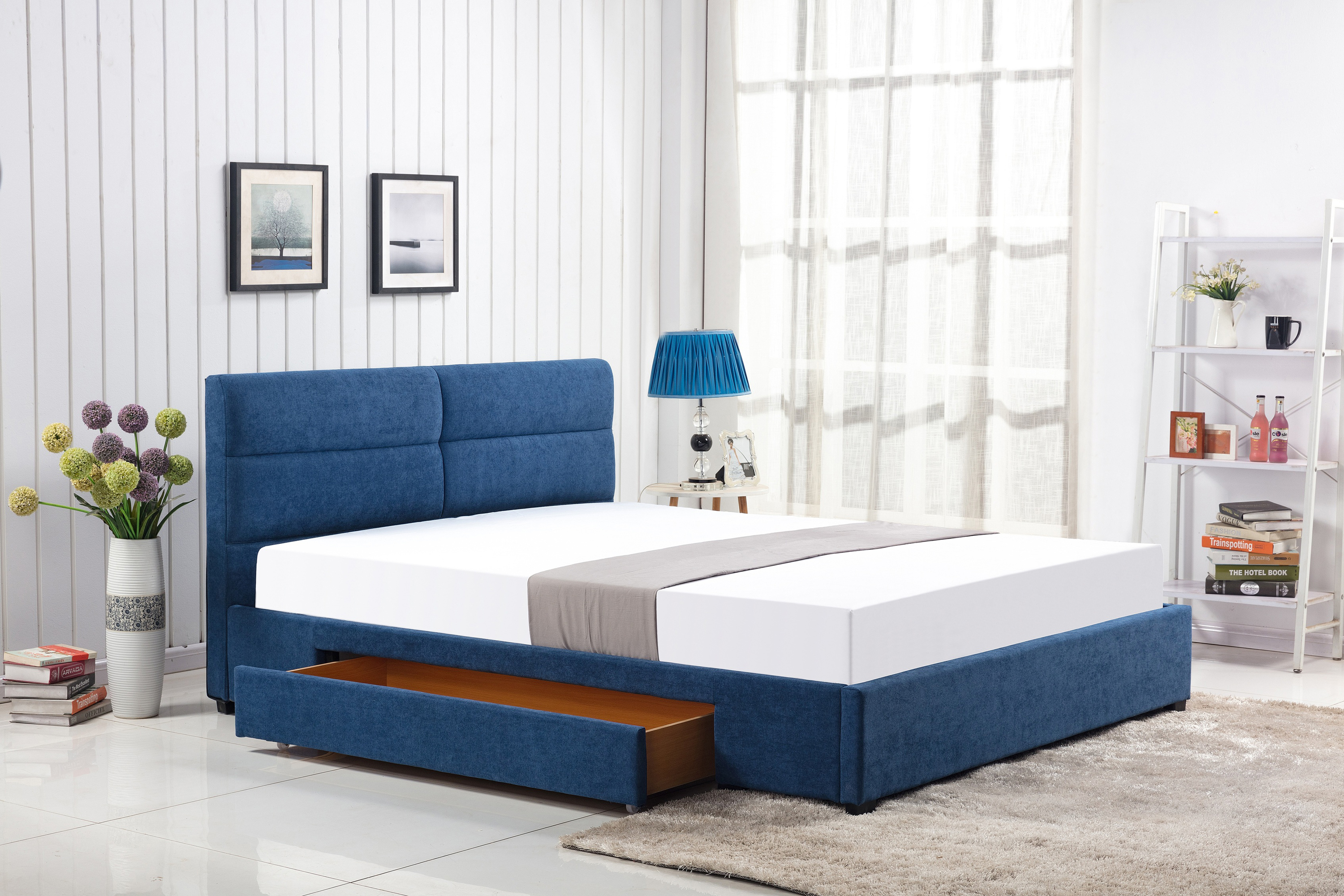 MERIDA łóżko z szufladą niebieski