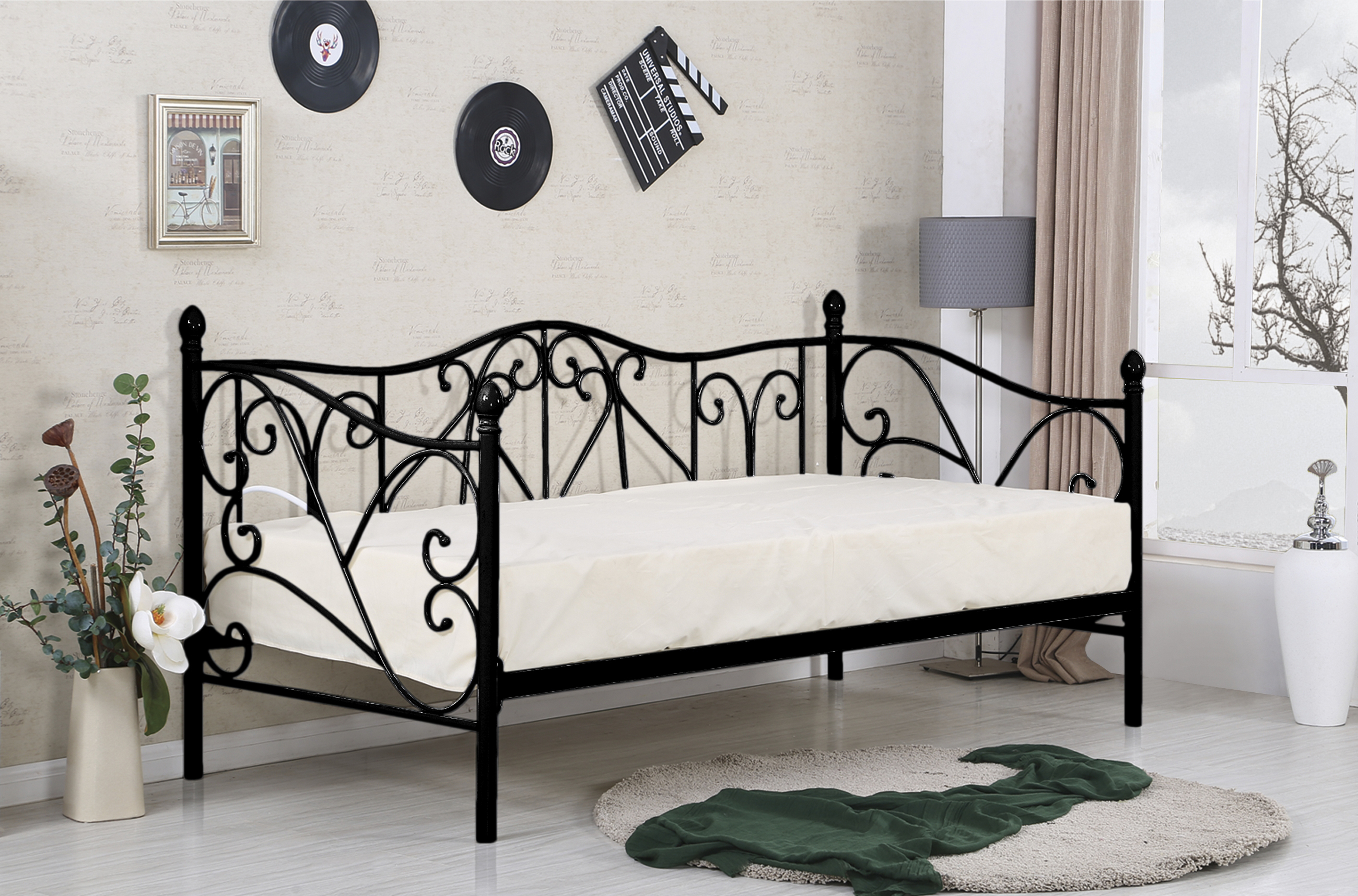 Łóżko SUMATRA czarne metalowe ze zdobieniami 90 cm