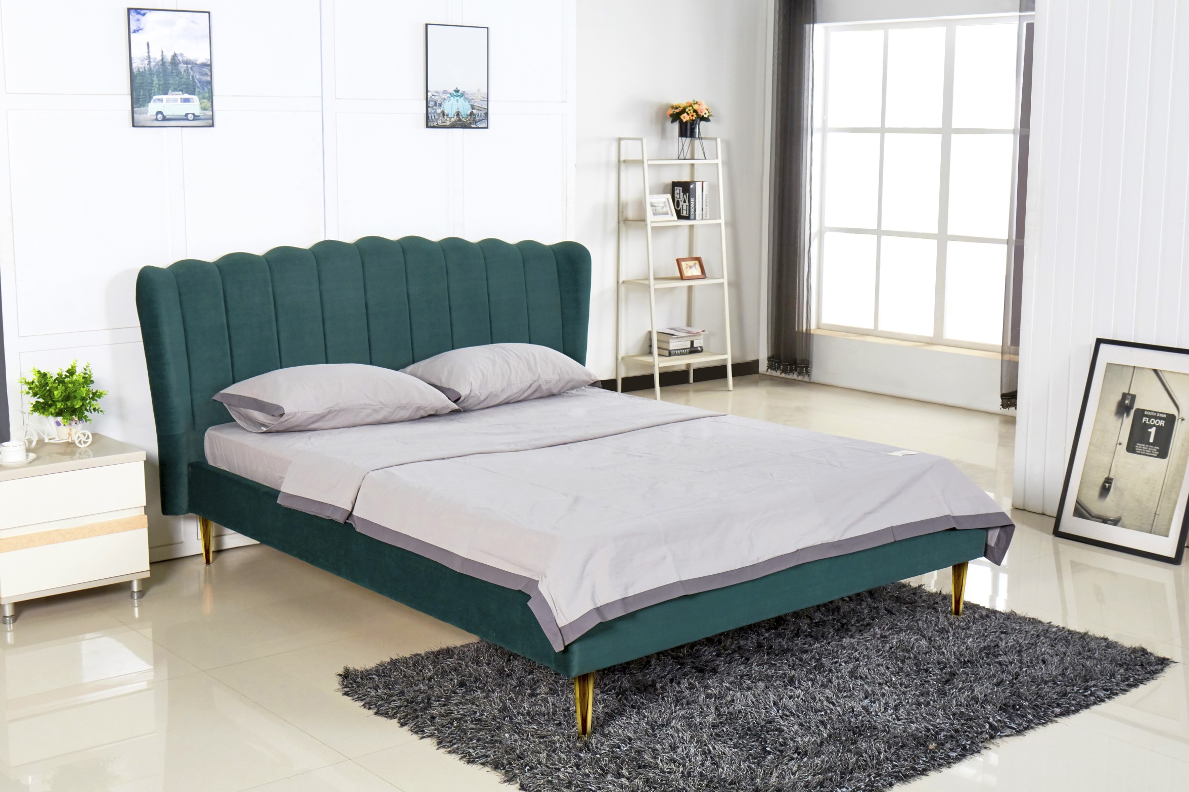 VALVERDE łóżko ciemny zielony / złoty