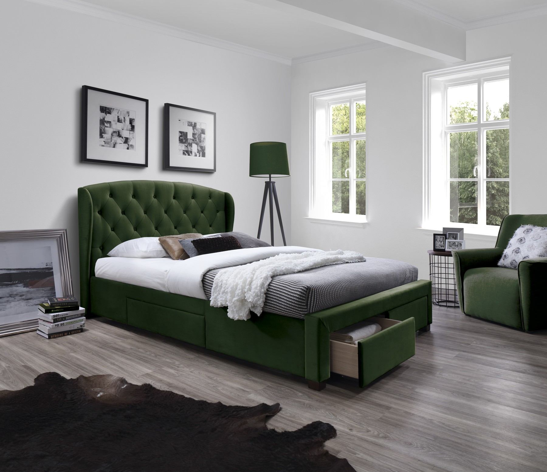 SABRINA łóżko z szufladami ciemny zielony