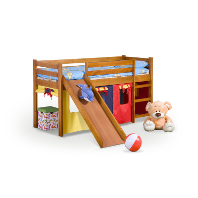 NEO PLUS - łóżko piętrowe ze zjeżdżalnią i materacem - sosna