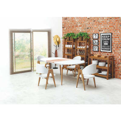 CALIBER stół rozkładany biały / dąb san remo