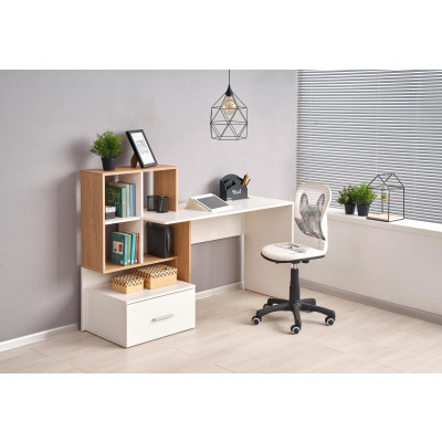 Biurko GROSSO dąb złoty / biały z półkami