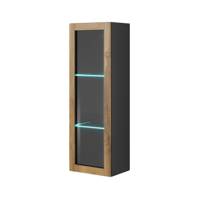 LIVO W120, witryna wisząca korpus antracyt, front dąb votan