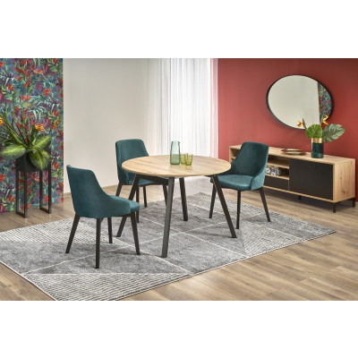 Stół okrągły RUBEN rozkładany 102 cm dąb artisan/ czarny