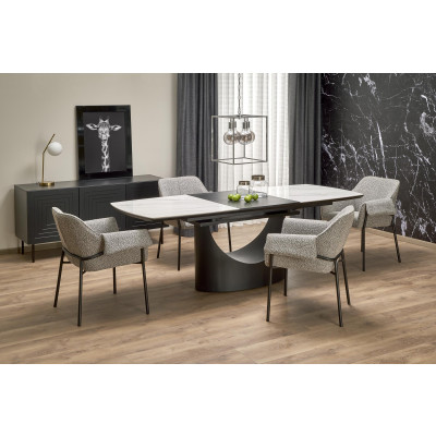 OSMAN stół rozkładany, biały marmur / czarny