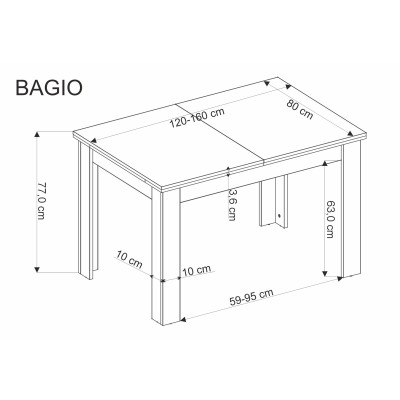 BAGIO stół rozkładany 120-160/80 cm dąb artisan/czarny