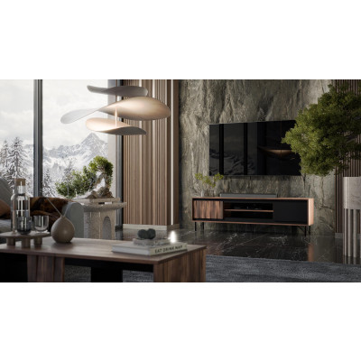 SWING RTV-1 stolik RTV orzechowy/czarny, nogi: czarny