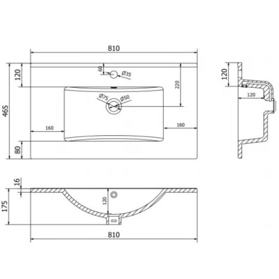 PRATO Umywalka ceramiczna wpuszczana 80 cm biały