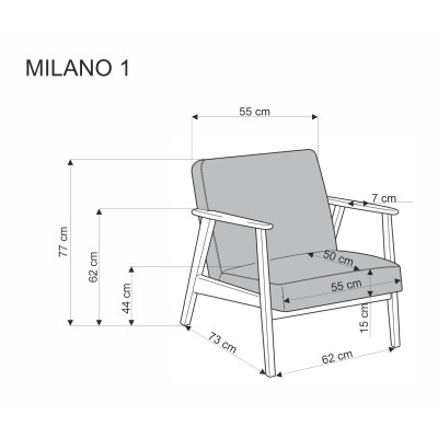 MILANO 1S fotel - niebieski tap. Castel 74