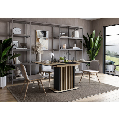 WILSON stół rozkładany, blat - dąb artisan / czarny, nogi - dąb artisan / czarny