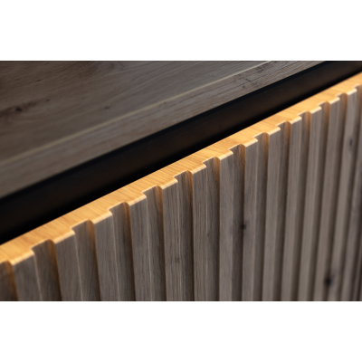 TREND TR-10 v.2 - stolik nocny 1s z oświetleniem - dąb artisan/czarny/frezowanie proste