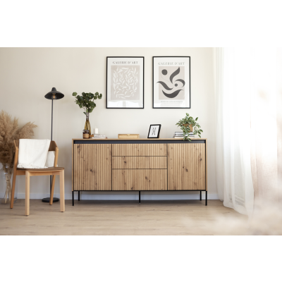 Komoda TREND TR-01 v.22d3s z oświetleniem - dąb artisan/czarny/frezowanie proste