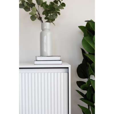 TREND TR-02 v.2 - komoda 2d z oświetleniem - biały/czarny/frezowanie półkole