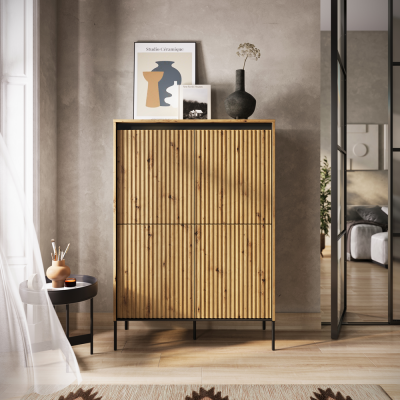 Komoda TREND TR-03 v.24d z oświetleniem - dąb artisan/czarny/frezowanie proste