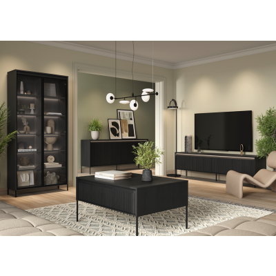 TREND TR-04 v.2 - komoda 4d z oświetleniem - czarny/frezowanie proste