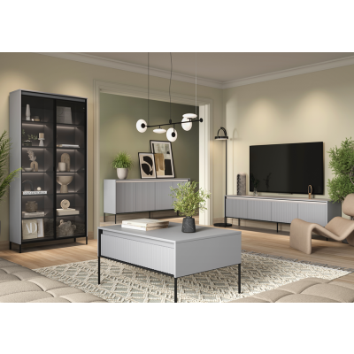 Komoda TREND TR-04 v.2 4d z oświetleniem - szary/czarny/frezowanie półkole