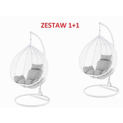 Zestaw wiszących foteli ogrodowych  białe - zestaw 1+1 (siedziska szare)
