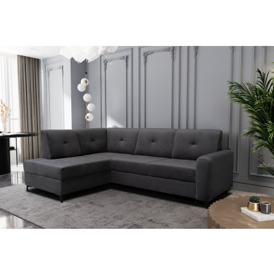 Narożnik Scandi szary z funkcją spania i pojemnikiem lewy