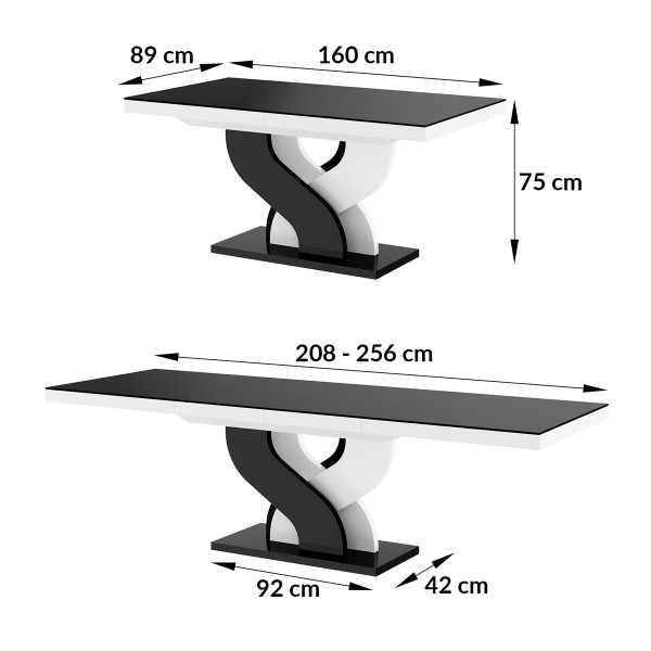 Stół Bella Biały Czarny Połysk Nogi Mieszane