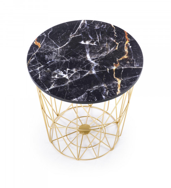 Stolik kawowy okrągły HARISSA_G stelaż - złoty, blat - czarny marmur