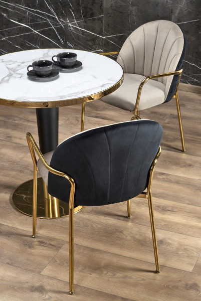 MORATA stół okrągły, biały marmur / czarny / złoty