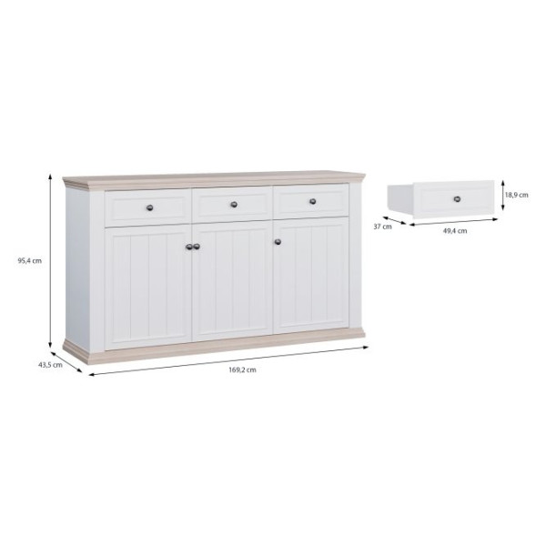Komoda PONTYPOOL Biały/Dąb Riva 170 cm