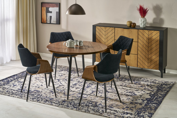 Stół BARRY okrągły, blat - orzechowy, nogi - czarny