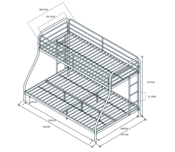 Łóżko LM7-FX piętrowe 90/140x200 (czarne)