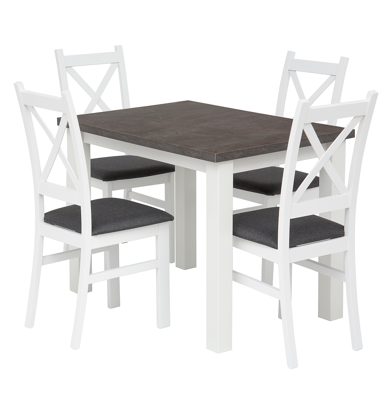 Zestaw stół Monte (beton/biały) + 4 krzesła Carlo (biało/szare)