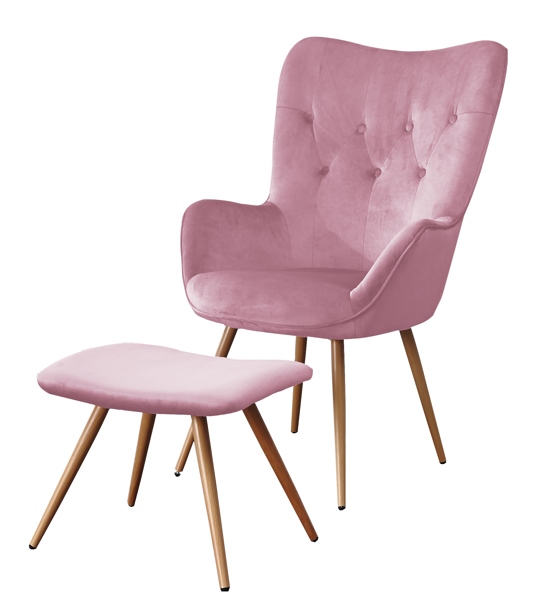Fotel LC-022 velvet + podnóżek różowy