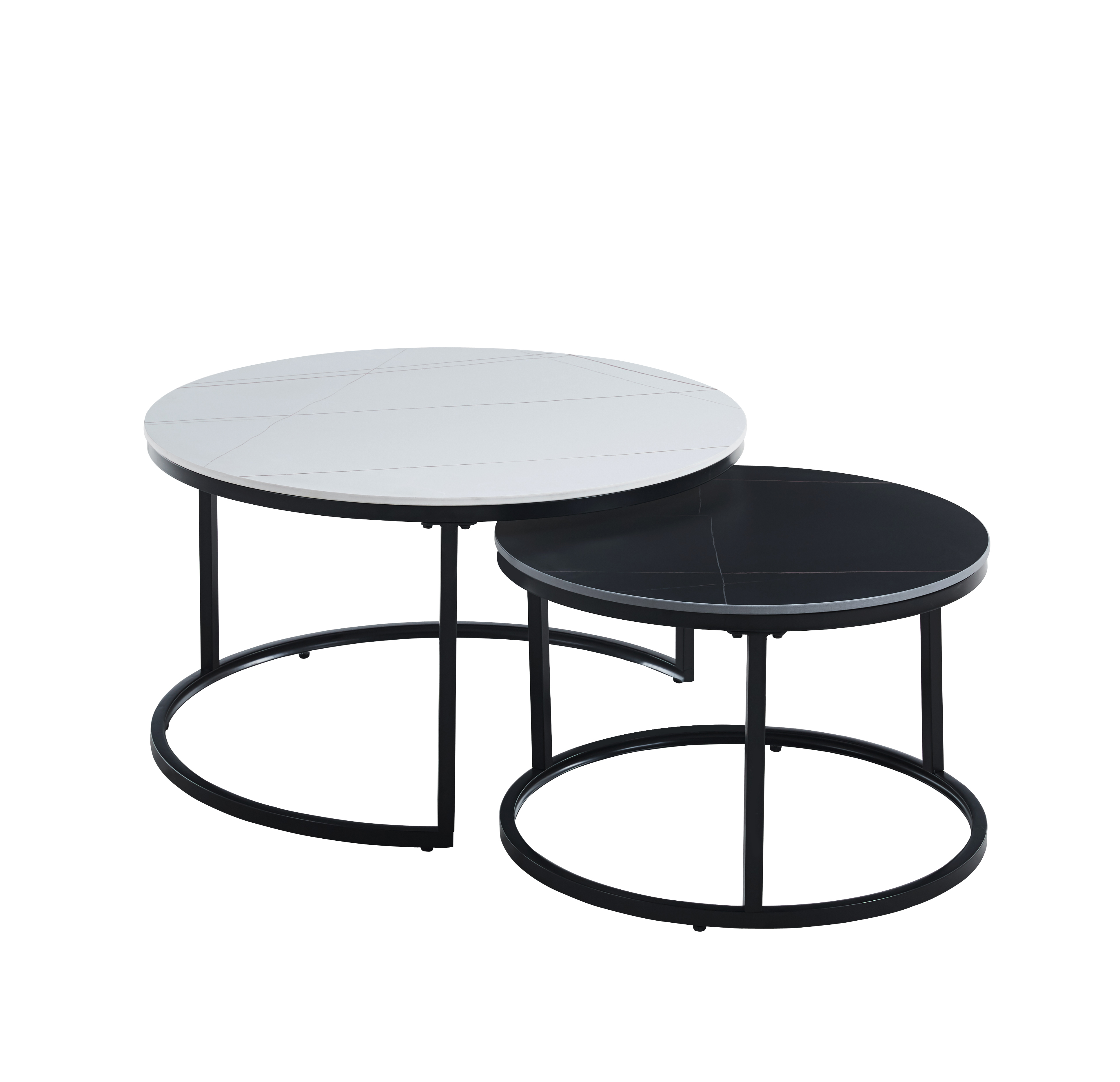 Zestaw dwóch okrągłych stolików kawowych L10-FX (B) czarny/biały