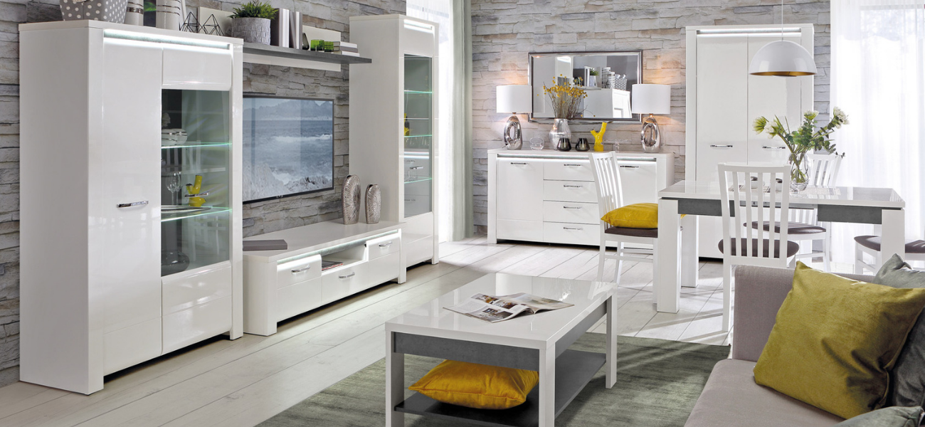 Białe meble do salonu - w połysku czy w macie?
